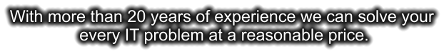 With more than 20 years of experience we can solve your  every IT problem at a reasonable price.